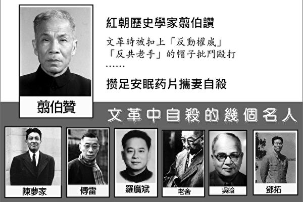 文革中自杀的几个名人(大纪元合成)
