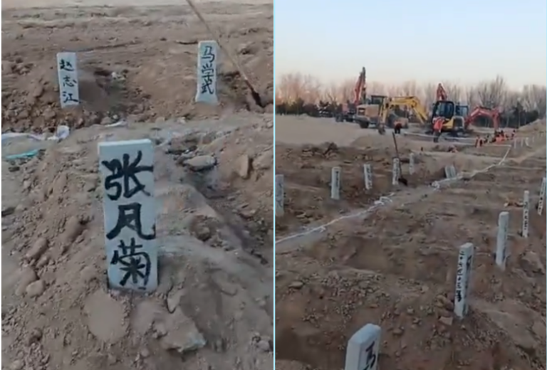 近日,大陆微博和海外推特上都有不少网友披露,自己亲眼所见乡村到处添新坟。(视频截图合成)